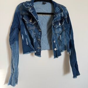 Redfox Cropped Distressed Denim Jacket Size S